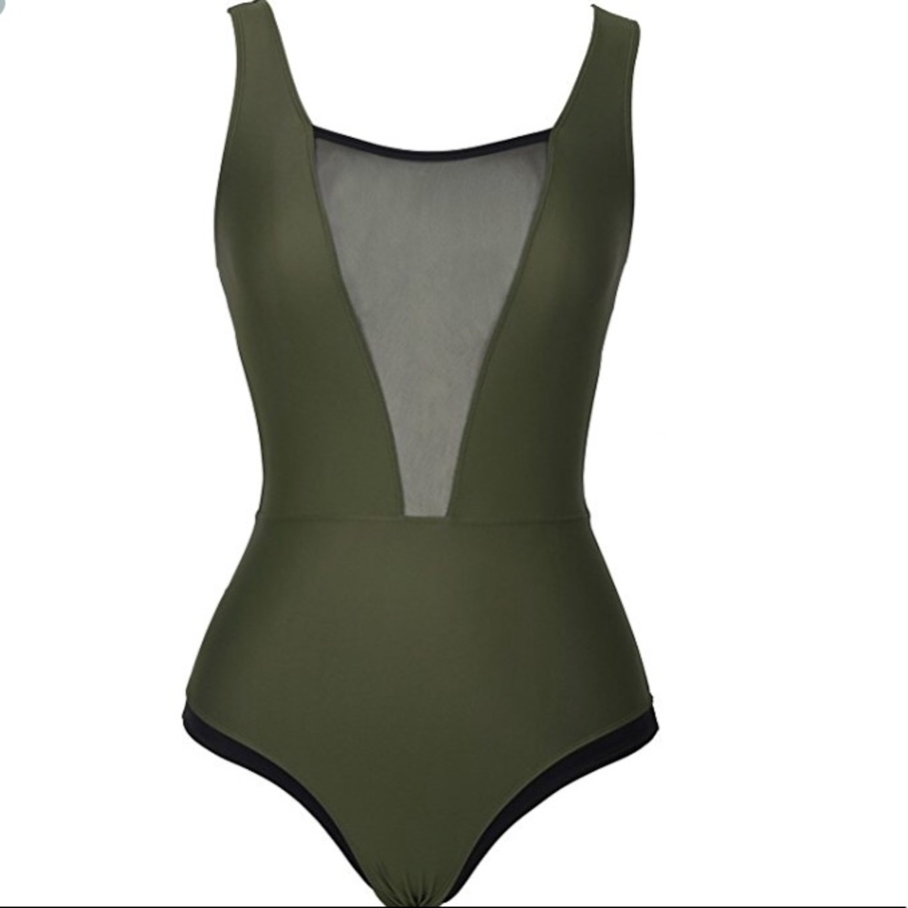 Sheer V Neck one piece swimsuit